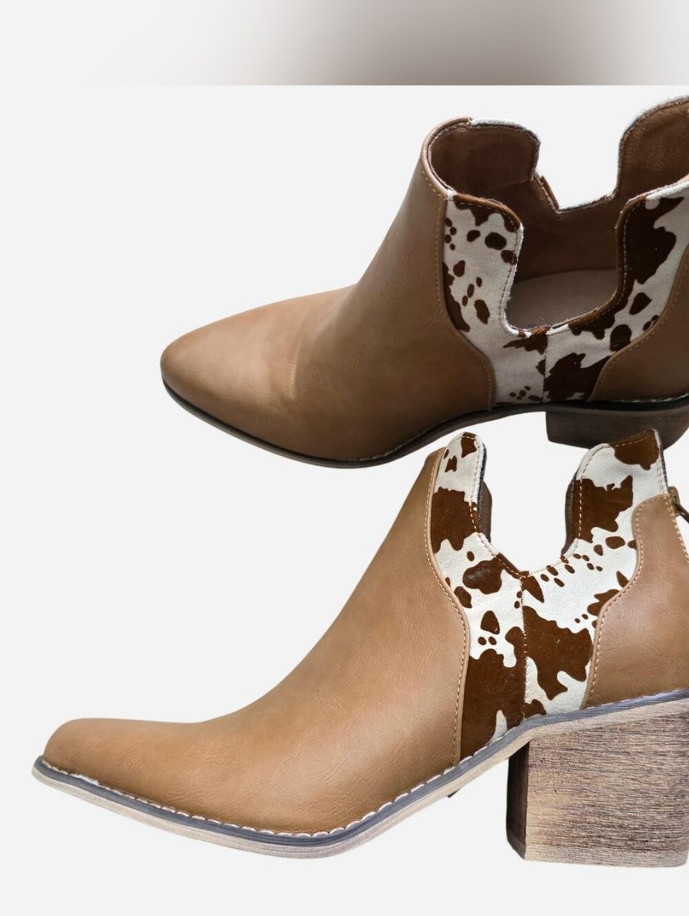 Pierre Dumas Tan Ankle Booties with Cowhide Accent
